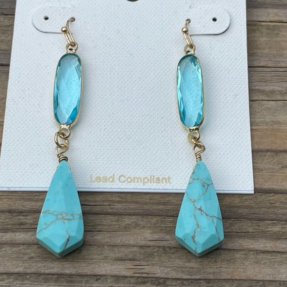 Panacea Earrings Gold Tone Hook wire Turquoise Bead Drop/Dangle Women Ear Jewelr - Picture 8 of 9